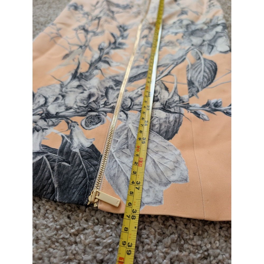 Karen Millen Floral Pencil Midi Dress Peach Cream Cutout Back Gold Zip Womens 2 - Picture 5 of 7
